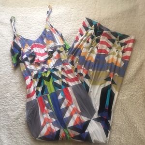 Bebe Tribal Geometric Multicolor Maxi Dress